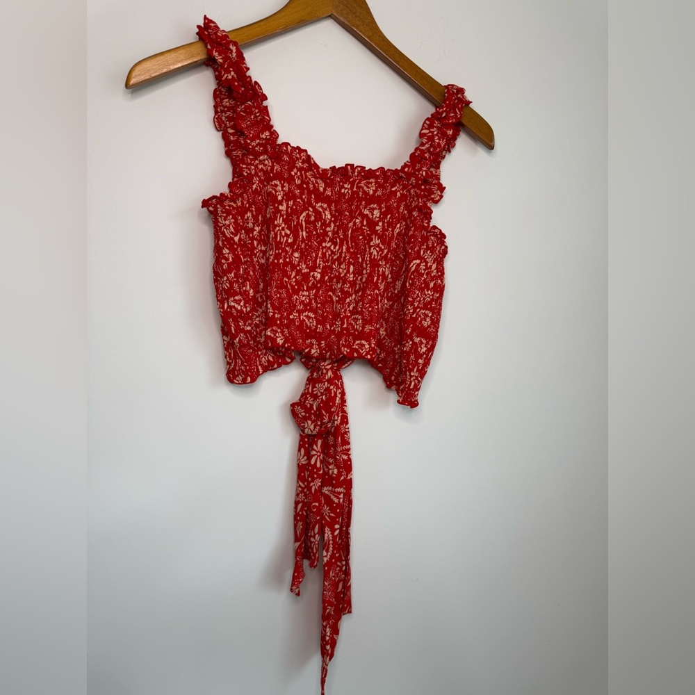 Revolve - Smocked Crop Wrap Top in Red - Picture 5 of 9